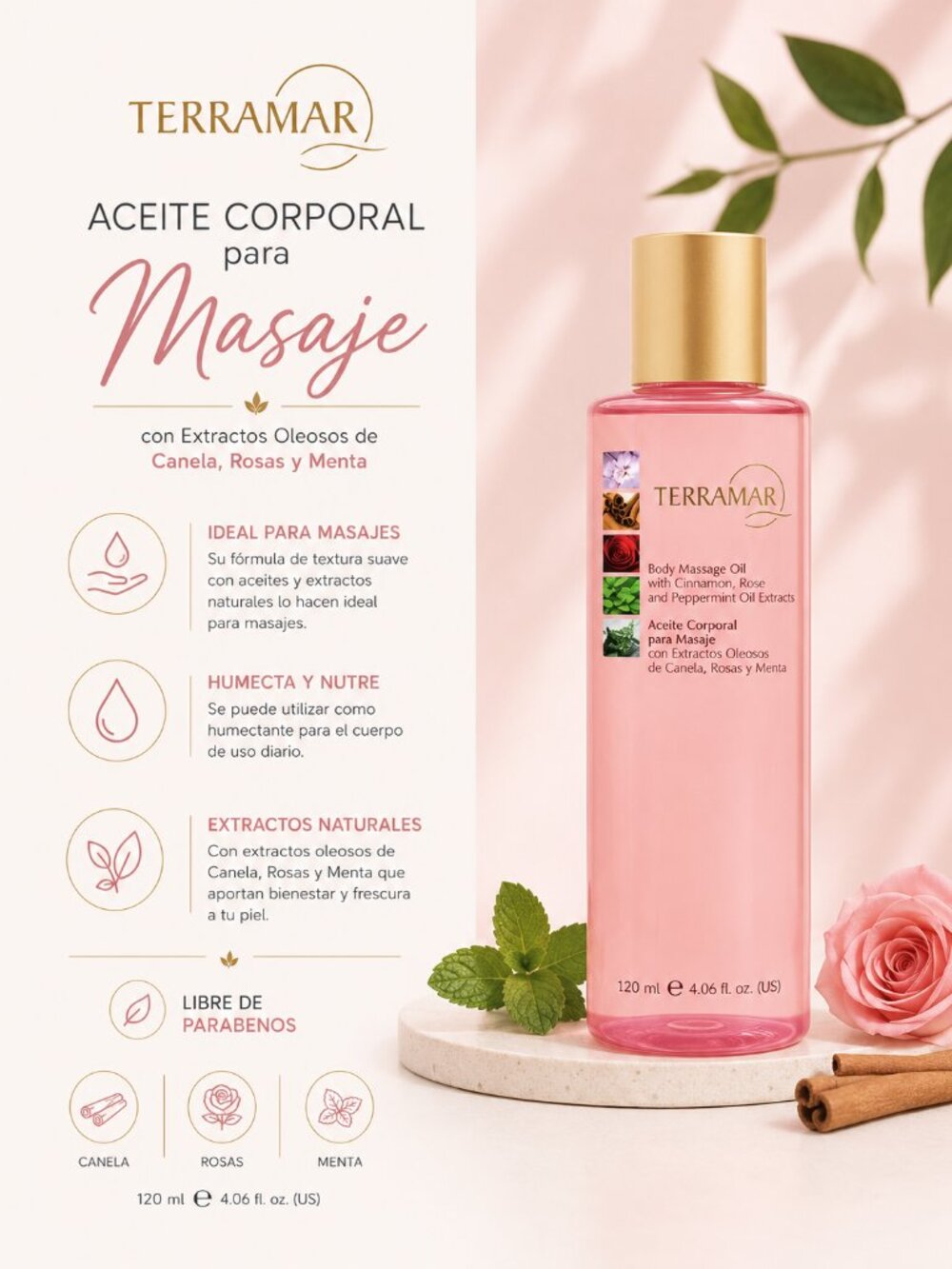 Aceite Corporal para Masaje/Body Oil Massage with Essential Oils